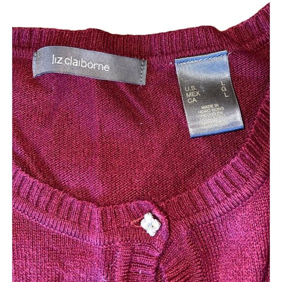 Liz Claiborne Womens Burgundy Button-Down Cardigan Sweater L 100% Cotton Lightwe - Picture 4 of 4
